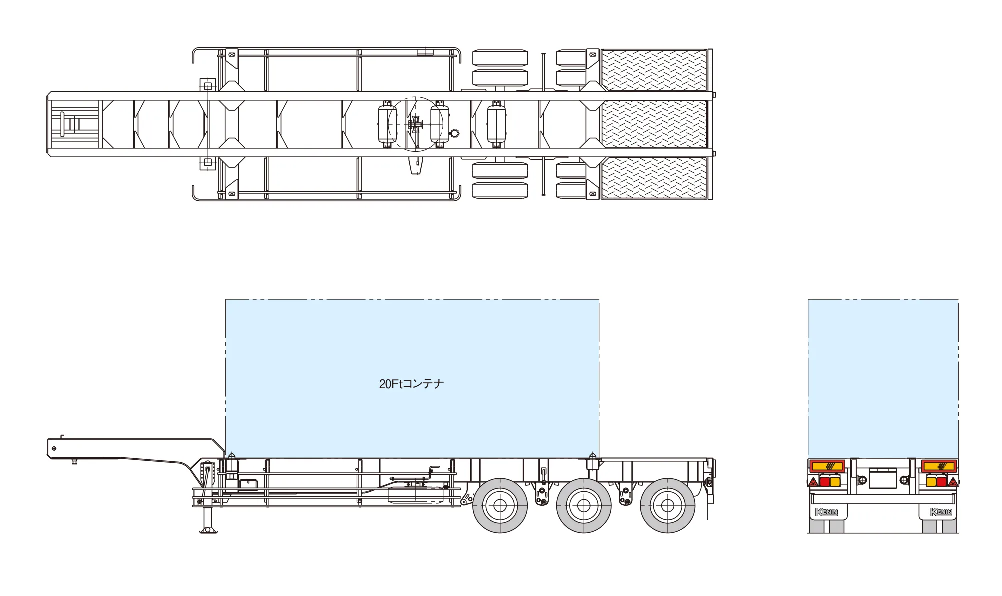 ISO20FTタンクコンテナ積載用トレーラ